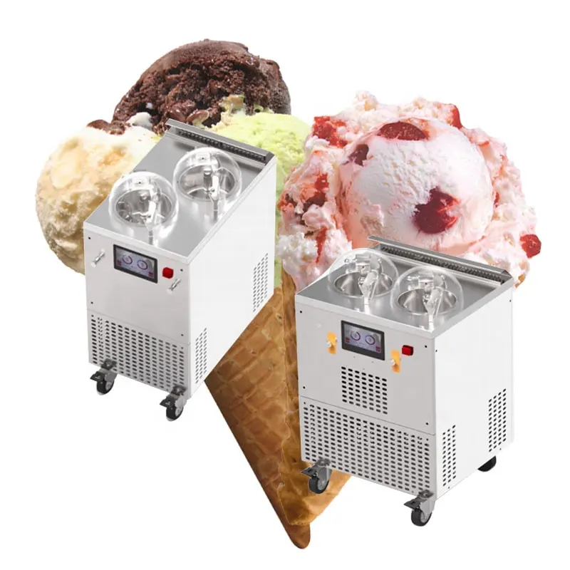 ダブルタンクハードアイスクリームメーカーソルベットスムージージェラート製造機