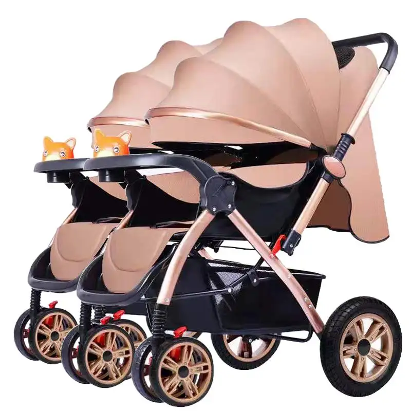 Carrinho de bebê grande dobrável moderno duplo compacto ajustável conectado para 2 crianças