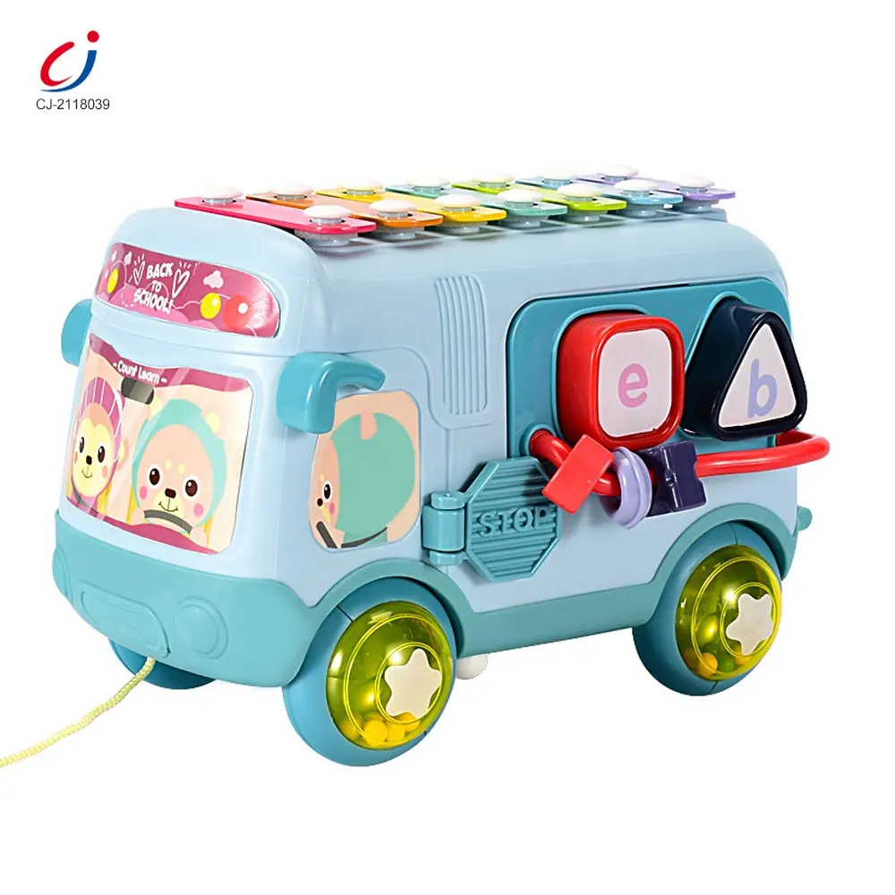 Hengji-rompecabezas de xilófono deslizante para bebé, juguete educativo de autobús musical de dibujos animados, multifunción