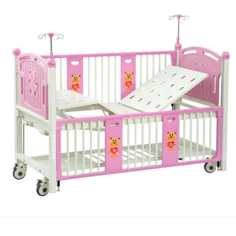 Ksmed berço de bebê barato KSM-HBC design moderno 2 manivela dobrado crianças cama hospital