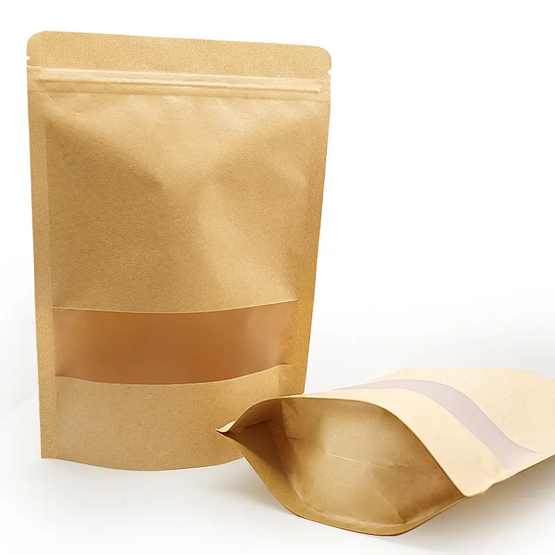 Custom-made brown kraft paper zipper vertical packaging bag biodegradable bag