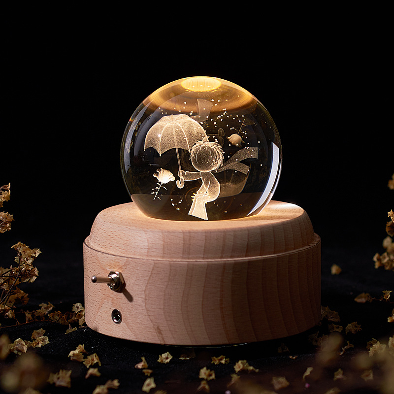 Le Petit Prince tenant une boule de cristal parapluie
