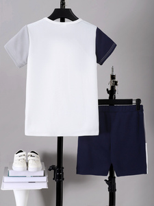 サマーボーイズスーツステッチ半袖ショーツ子供用2個カラーマッチングファッション服セット
