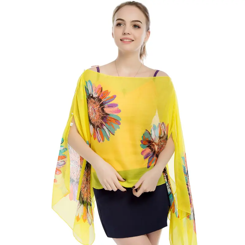 Offre Spéciale Mode Femmes Foulard En Mousseline De Soie Châle Poncho Imprimé Crème Solaire Écharpe Châle Châle de Plage