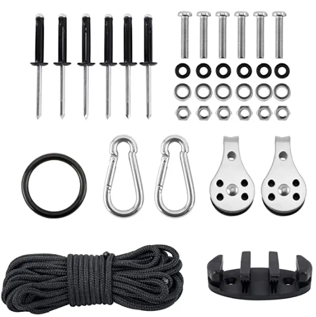 Kayak Canoe Anchor Trolley Kit with 30FT Ropes/Pad Eyes/Pulley/Round Nylon Ring and Accessories for Kayak Canoe Boat