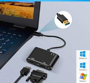 オスUSB3.0からメスVGAメスH.D.M.I、3.5mm補助コンバーターケーブルアダプター1080P-USBアダプター (コンピュータープロジェクター用) - Product Image 6
