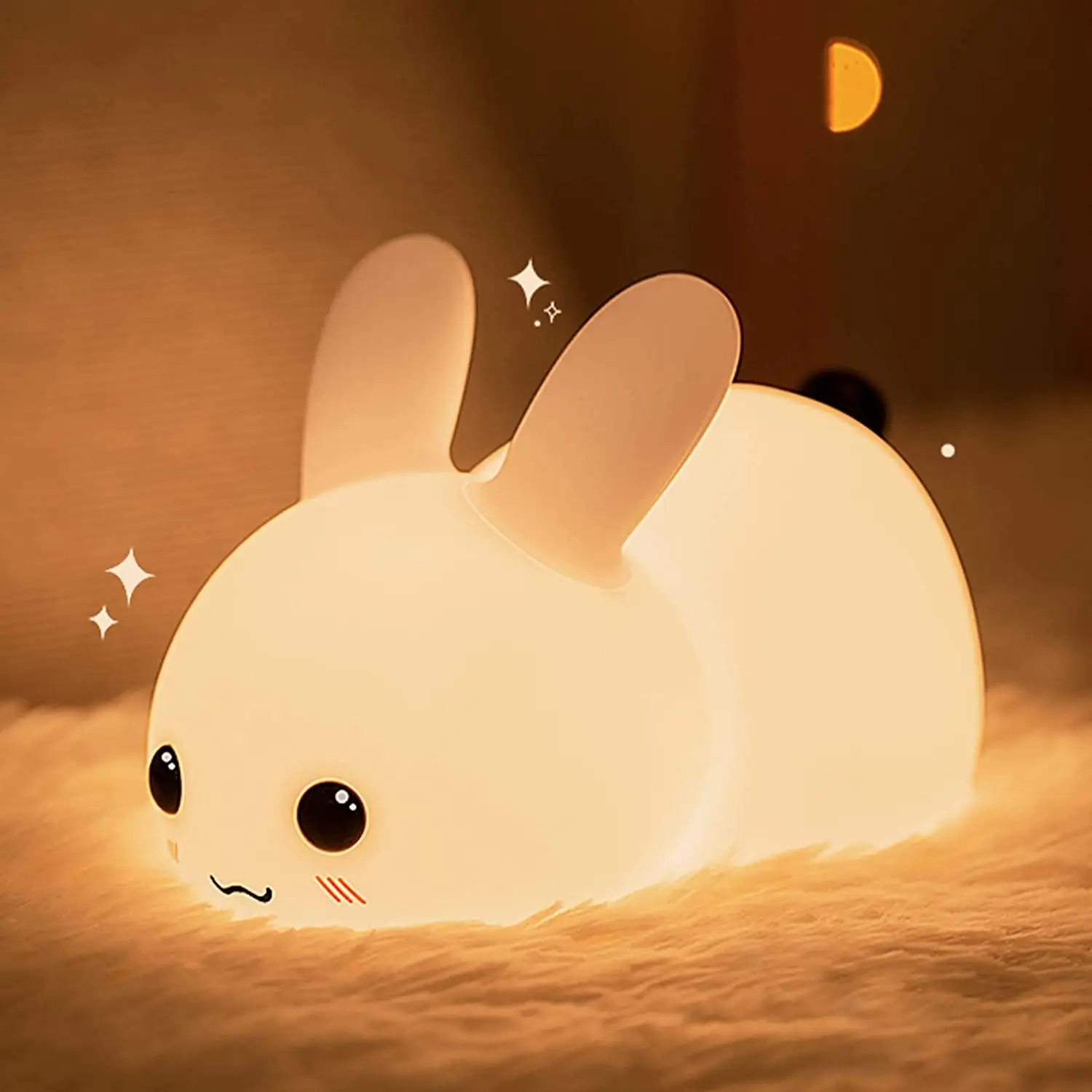 Mini lámpara led nocturna recargable para niños, luz de noche de silicona suave al tacto, con diseño de conejo