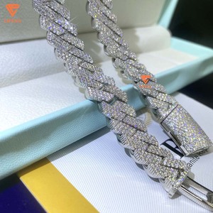 Ice Out 15mm 3row Moissanite Necklace Cuban Link Chain Solid Sterling Silver Hiphop Moissanite Chain Men Cuban Chain Bracelet
