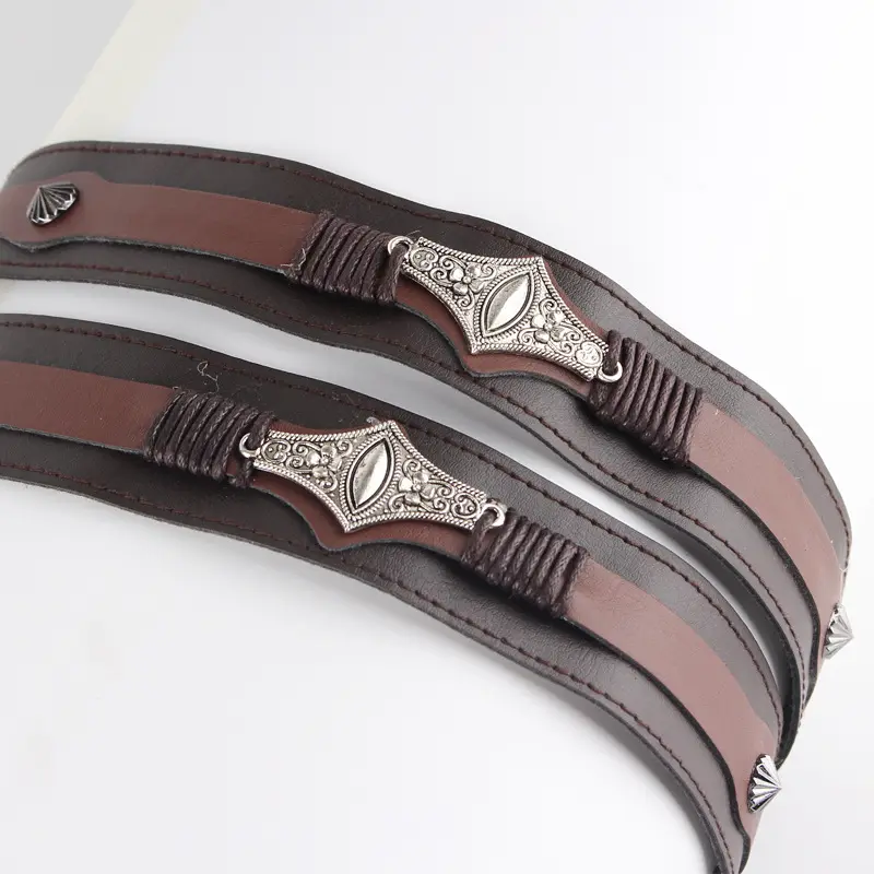 91 mm Retro National Headdress Acessórios de Vestuário PU Leather Handmade DIY Lace Decoração Hat Belt With Metal Rivet Technology