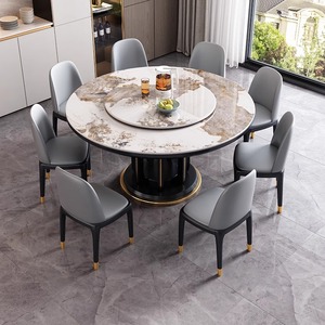 Bàn Ăn Tròn kiểu Trung Quốc mới với đỉnh đá thiêu kết và chân đế hình đèn lồng cho đồ nội thất phòng ăn sang trọng. - Product Image 3