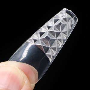 หัวเล็บปลอมแบบกดเคลือบใส100/120ชิ้น/กล่องฝาครอบเต็มตัวทำจากแก้ว3D ฝรั่งเศสเว้า-นูนปลาย - Product Image 3