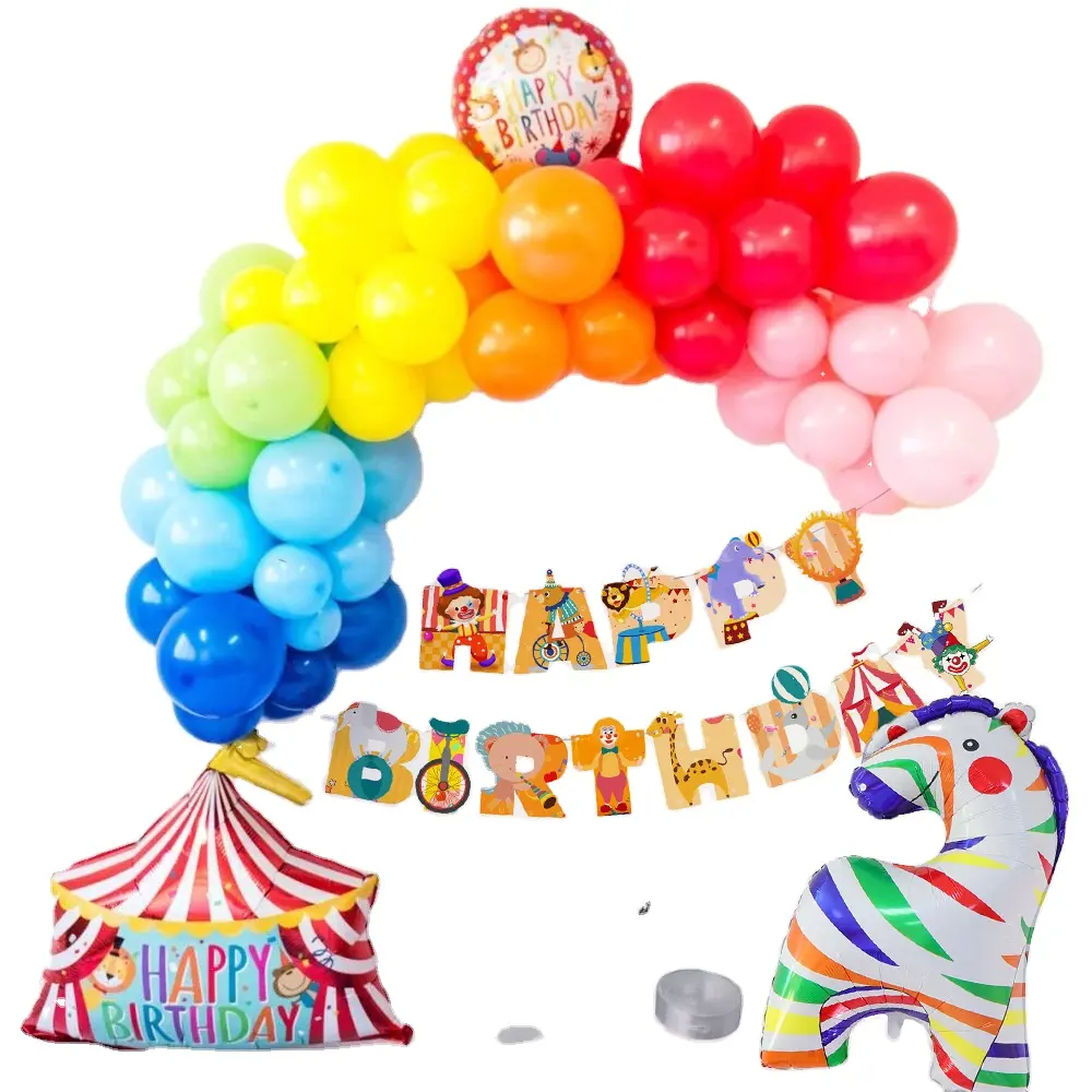 Conjunto de decoración de fiesta de cumpleaños con temática de circo, set de globos de aluminio con dibujo de bandera del alfabeto de payaso, venta al por mayor de fábrica