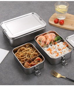 Contenedores de almacenamiento de alimentos de acero inoxidable 304 personalizados con tapas Bento Lunch Box Contenedores de comida de preparación de comida de metal Reutilizables apilables - Product Image 4