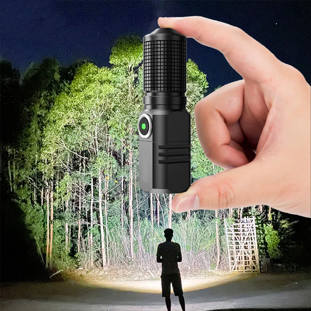 Lámpara de camping de aleación de aluminio, luz de emergencia con zoom tipo C, linterna Led de carga, linterna impermeable para exteriores