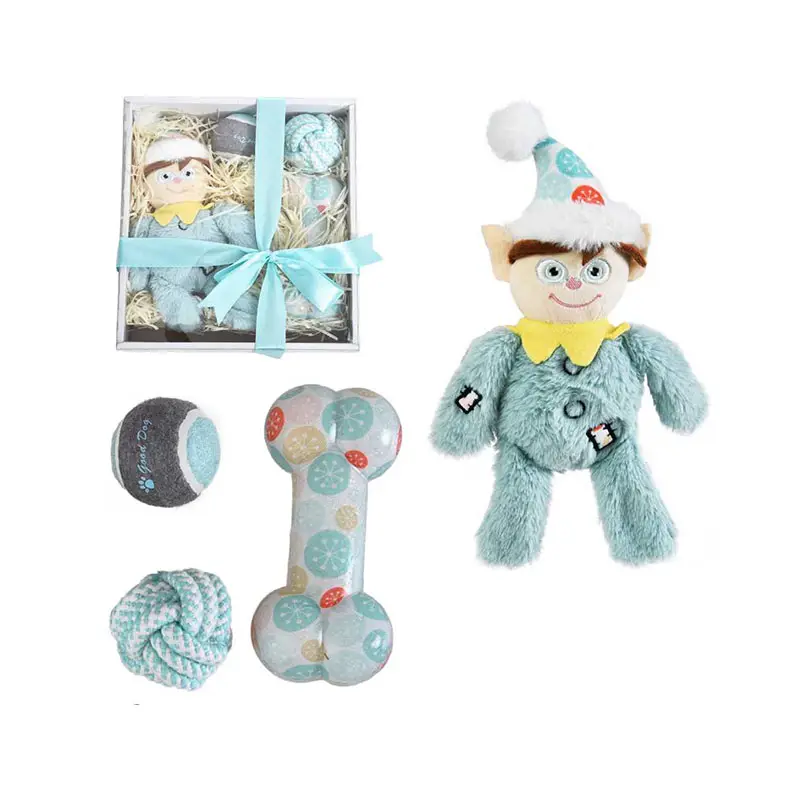 Di Stile di natale 4 pezzi Pet Dog Confezione Regalo Giocattoli, di Lusso del Cane Giocattolo Set con Chew Palla, giocattolo della peluche e TPR Osso