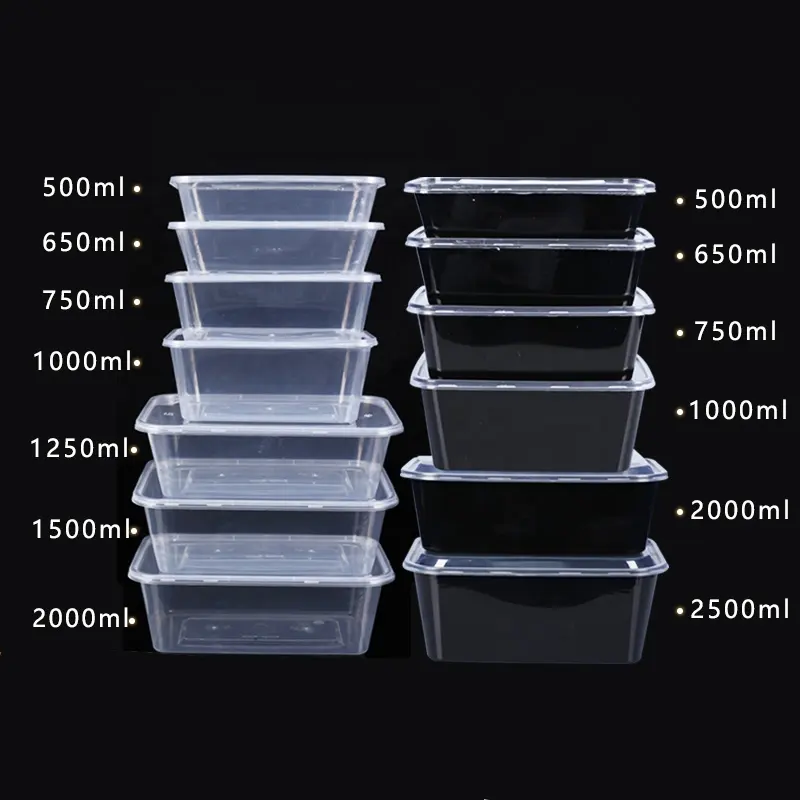 Caja desechable de plástico para comida, contenedor de alimentos reutilizable PP, seguro para microondas, preparación de comida para llevar