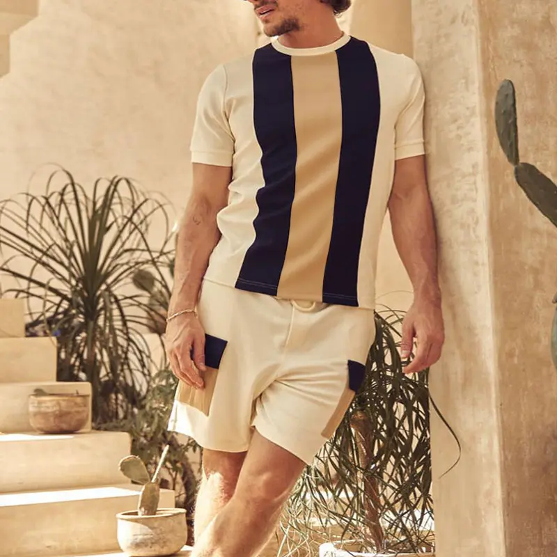SD-Camiseta de cuello redondo y pantalones cortos para hombre, conjunto deportivo de 2 piezas de algodón con estampado de talla grande, trajes de playa de manga corta
