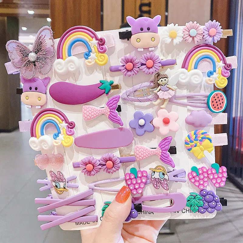 14 pz/set vendita di fabbrica Cartoon Rainbow Hair Pin Handmade for Girls Kids accessori per capelli Fancy Cute Hair Clips