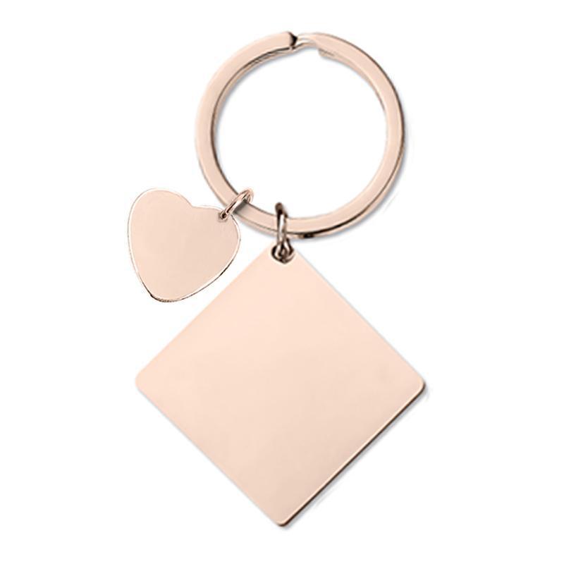 (Oro rosa) Llavero inclinado de corazón de melocotón de 30*30mm (ensamblado)