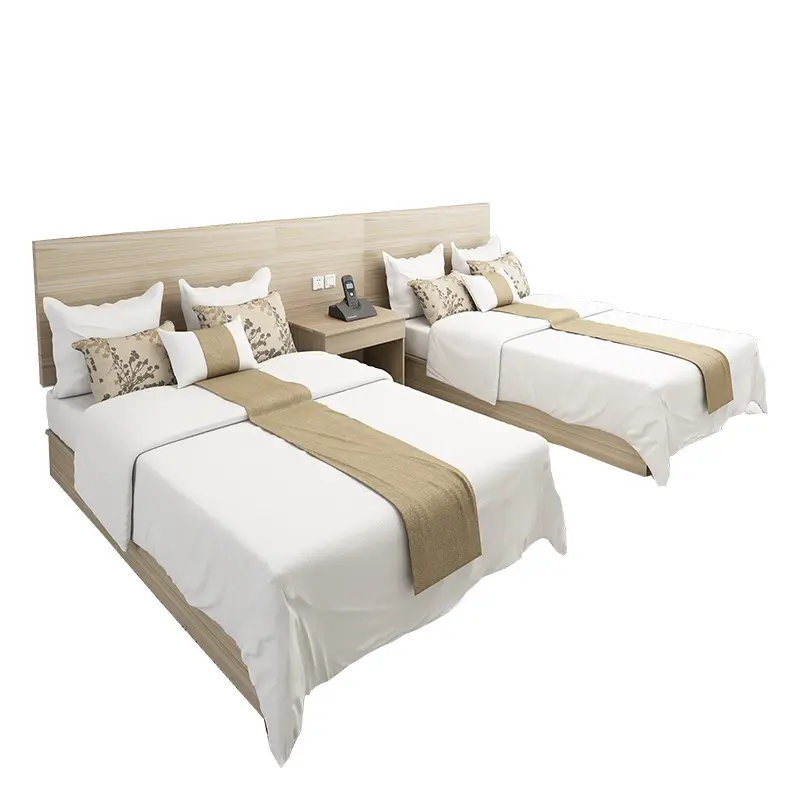 سرير مزدوج لفندق أو فندق مع أثاث كامل و سرير مفرد وطقم أثاث لغرفة الإيجار في شقة، مجموعة غرفة نوم عصرية خشبية