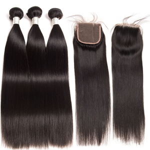 Brazilian Virgin <strong>Human</strong> Hair <strong>3</strong> Bundles and a Closure Straight Cuticle Aligned Cheap <strong>Human</strong> Hair Bundles with 4*4 5*5 Lace Closure - Product Image 2