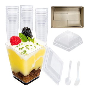 50 paket 60 paket 5 oz kare şeffaf plastik tatlı bardak tek kullanımlık Mousse puding küçük şeffaf plastik bardak bardak kapaklı kaşık - Product Image 5