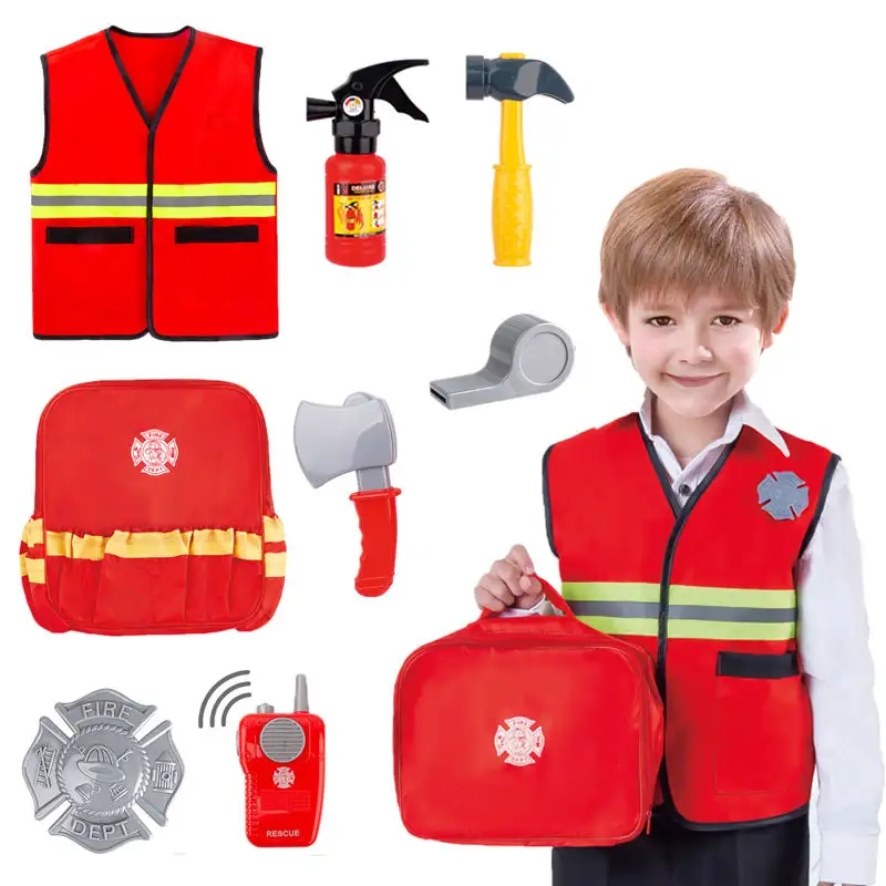 Play House Set pompiere giochi di imitazione giocattoli per bambini in età prescolare pompiere uniforme giochi di ruolo giocattoli con strumenti antincendio giocattolo