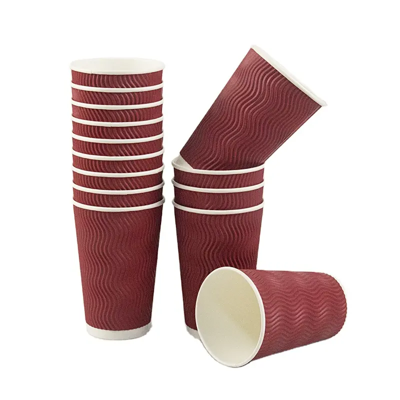 Disposable Hot Tea Cup Cardboard Ripple Corrugated Wall Anti-scald Paper Cup