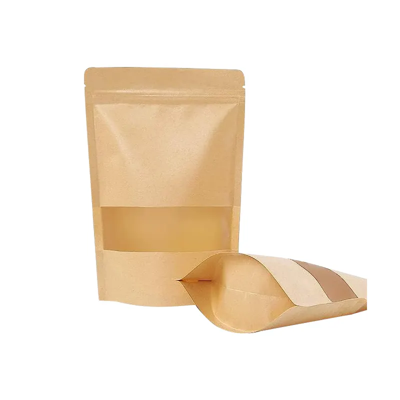 Bolsa de papel personalizada, cierre de cremallera resellable, embalaje de sal Kraft, bolsas de pie para paquete de alimentos