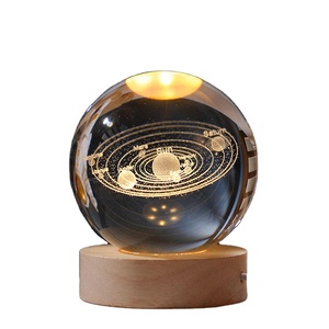 Bán buôn 3D khắc 6cm Sphere Galaxy năng lượng mặt trời hệ thống tinh thể ánh sáng ban đêm bóng thủy tinh với gỗ Led Cơ sở cho trang trí nội thất quà Tặng lưu niệm - Product Image 6