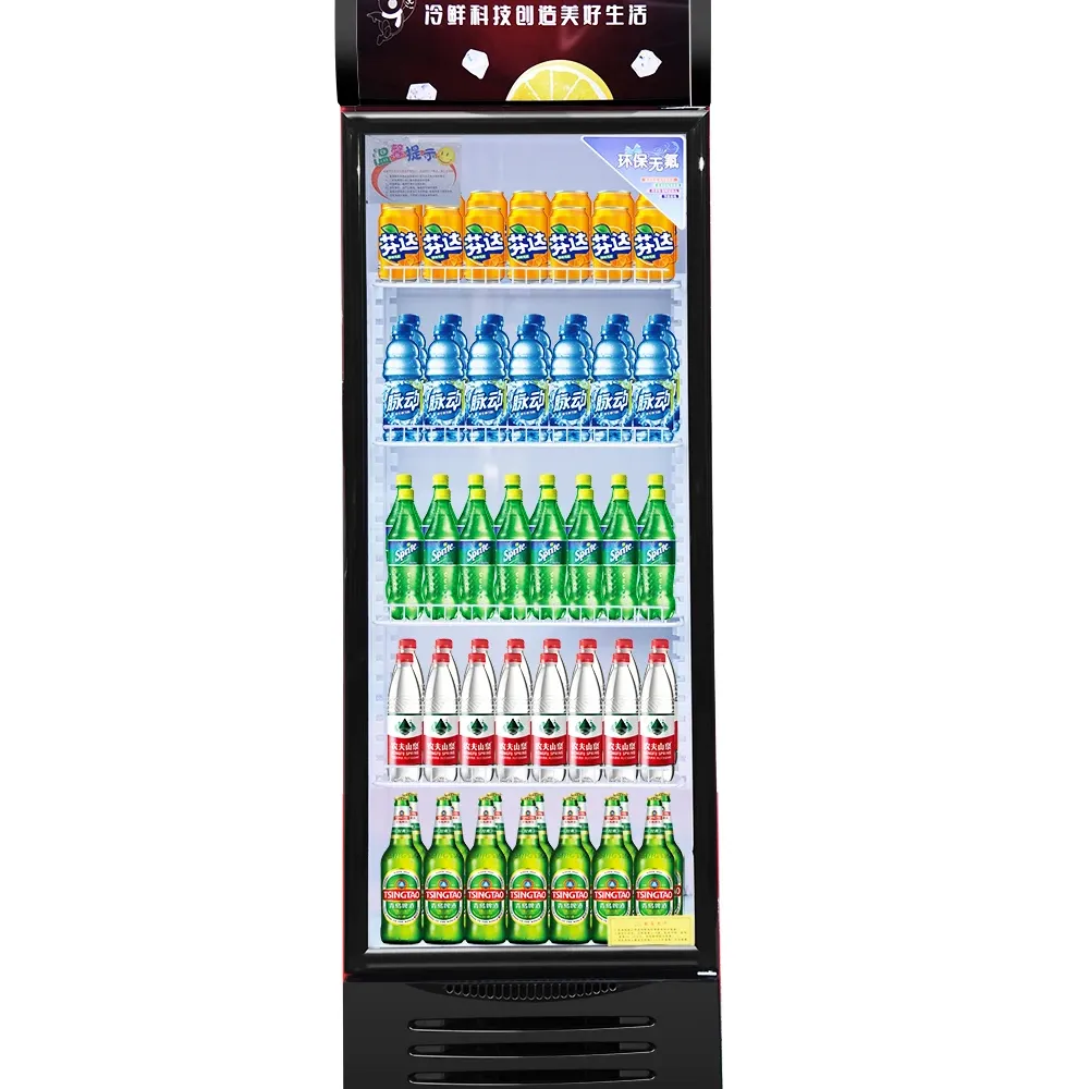 Refrigerador comercial de bebidas con puertas de vidrio individual Refrigerador congelador de pantalla vertical de temperatura única