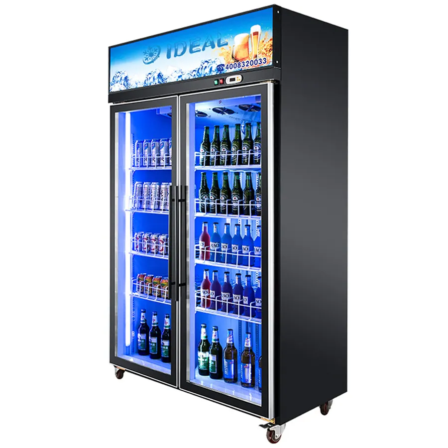 상업적인 두 배 문 편의점 병 음료 전시 냉장고 냉각기