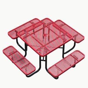 <strong>Expanded</strong> Steel Outdoor Furniture <strong>square</strong> Picnic <strong>Table</strong> with Attached Bench Seat Outside Restaurant Metal Dining <strong>Table</strong> and Chair - Product Image 6