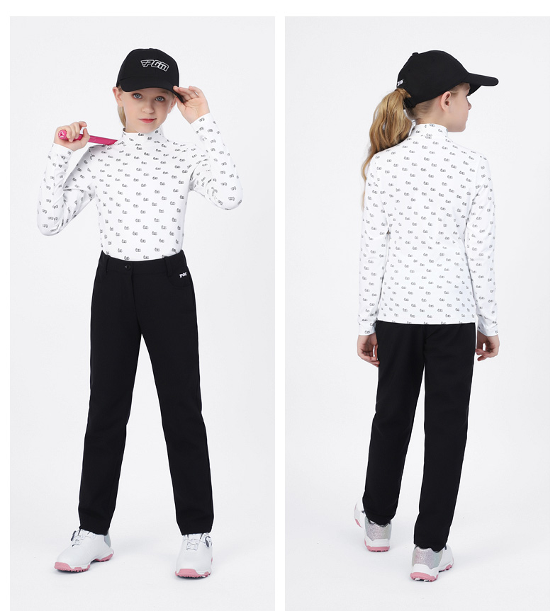 PGM YF417 girl polyester spandex golf shirt polo long sleeve kids golf