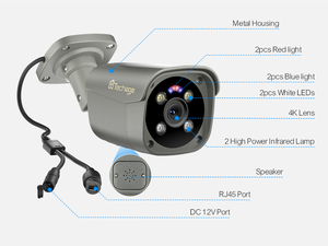 Techage运动检测音频报警Poe闭路电视摄像机4K 8MP人脸检测Poe IP摄像机 - Product Image 2