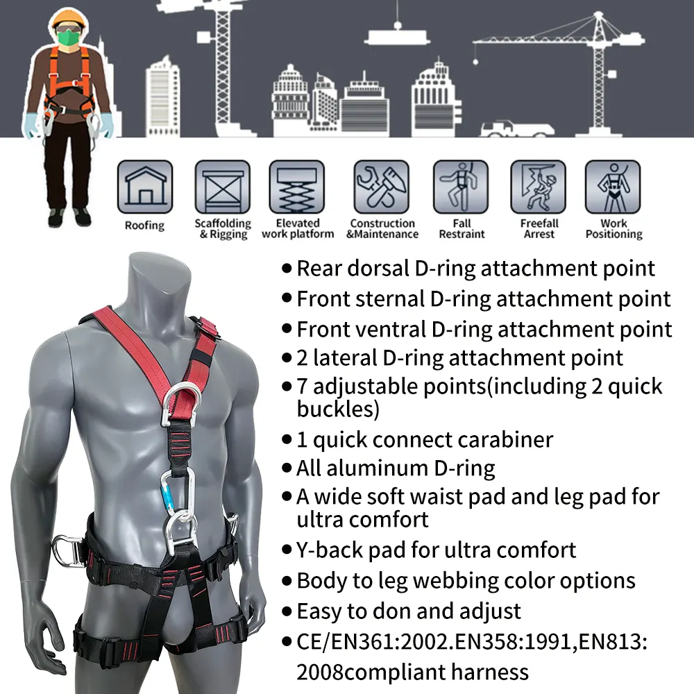 Ce yüksek mukavemetli güvenlik kurtarma elektrikçi emniyet kemeri inşaat kulesi tırmanma halat üzerinde çalışan tam vücut emniyet kemeri