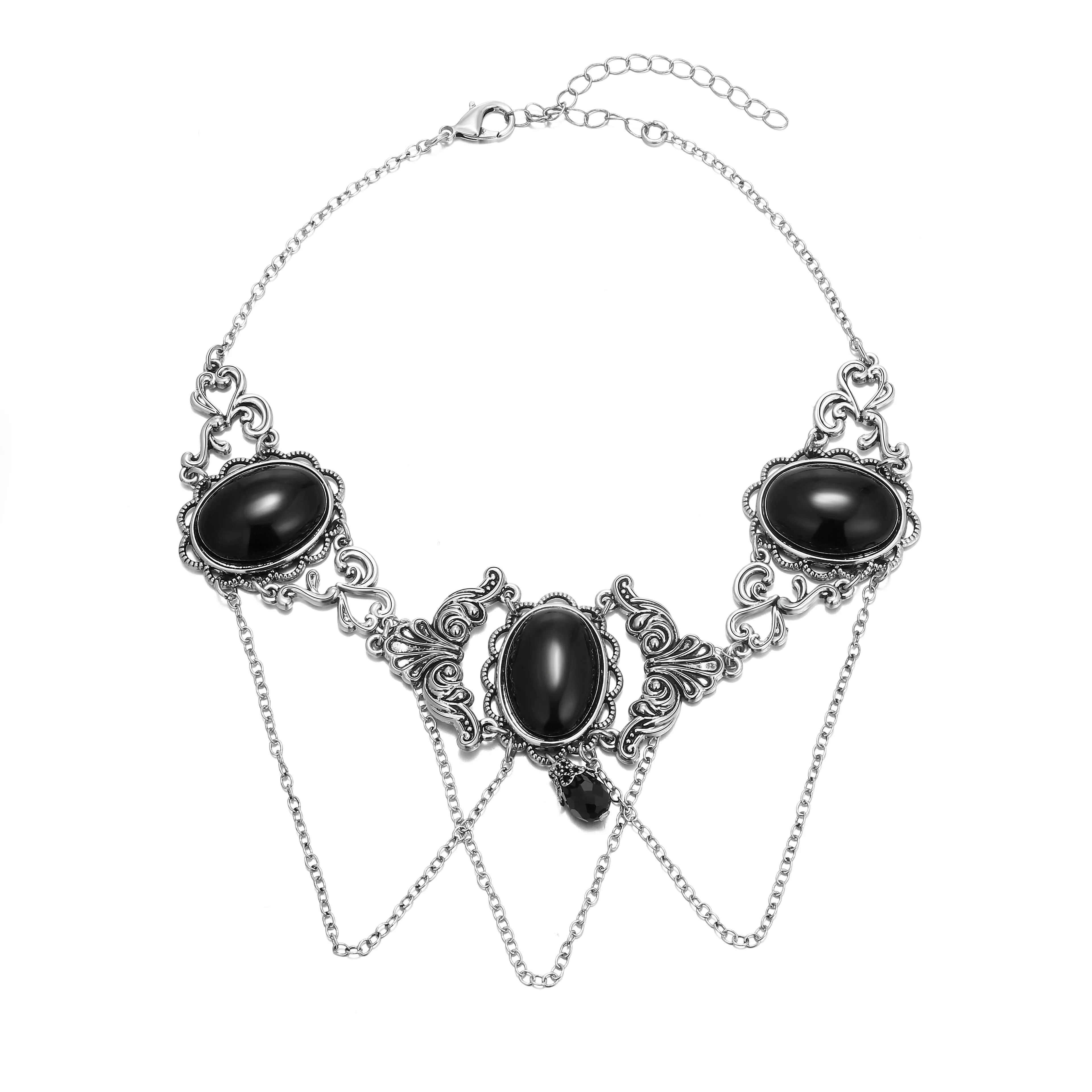 À la mode Punk Style gothique noir pierre alliage collier ras du cou Vintage femmes Steampunk Halloween bijoux en gros personnalisé