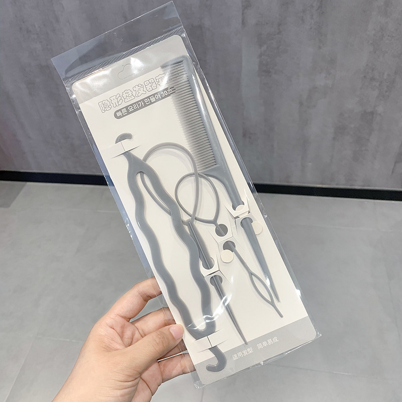 4Pcs Gray Hair Bun Tool Set | Exquisite Bag Packaging