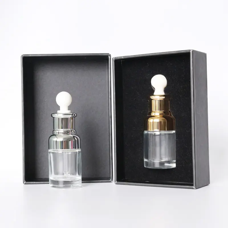 Confezione cosmetica bottiglia di siero confezione da 30ml di profumo contagocce in vetro confezione con contagocce in oro argento per cosmetici