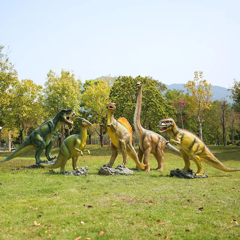 Décoration de parc Jardin Sculpture de parc à thème de dinosaure en fibre de verre en résine grandeur nature