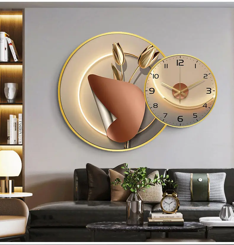 Orologio da parete decorativo circolare semplice moderno con foglia d'oro in stile nordico di moda moderna