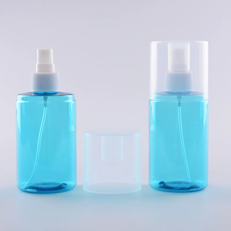Sky Bule 7oz 200ml OEM PET Spray Medicine Liquid Sprayer Cosmetic Packaging Perfume Essential Oil Bottle With Large Cover