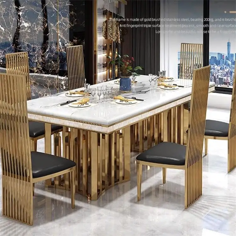 Mesa de cena italiana de diseño de lujo, conjunto de mesa de boda y comedor para 8