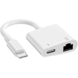 即插即用2合1 RJ45以太网局域网适配器，带兼容iPhone 15/平板电脑/笔记本电脑的通用串行总线C型PD充电端口 - Product Image 1