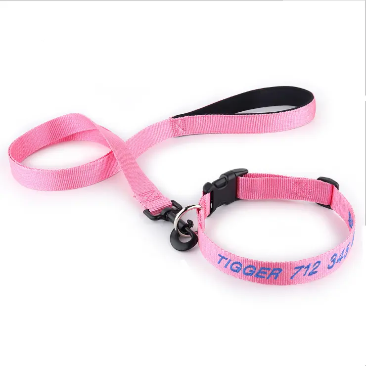 Nylon Pet Dog Collar Leash Set Adjustable Classic Solid Basic Polyester Nylon Pet Set for Small Medium Large Dogs and Cats