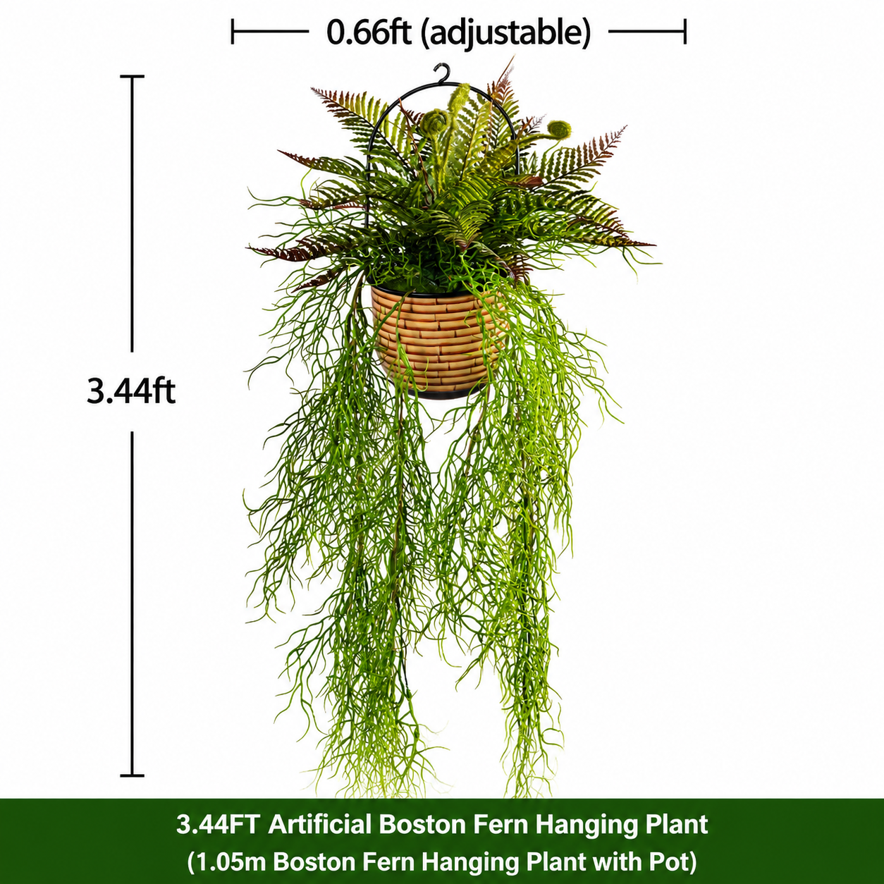 Planta colgante de helecho de Boston artificial de 3,44 pies en maceta