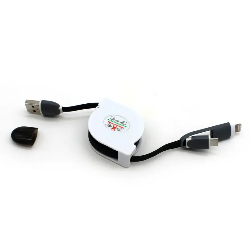 Kabel Data Pengisian Daya Kecepatan Tinggi, Kabel USB Multifungsi Ponsel 3-In-1 Gaya Dapat Ditarik