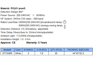 24GHZ Radar yüksek hassasiyet sensörü ST753BR mikrodalga gerçek varlık sensörü - Product Image 4