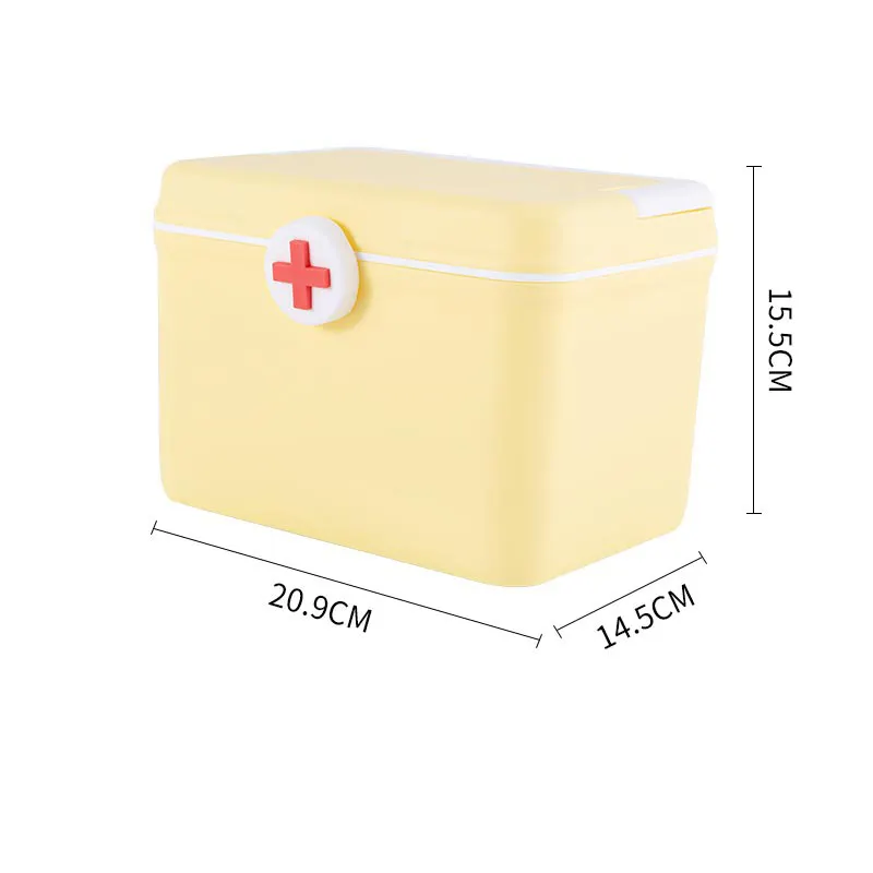 Boîte médicale en plastique avec poignée pour organisateur de premiers soins jaune pour la famille