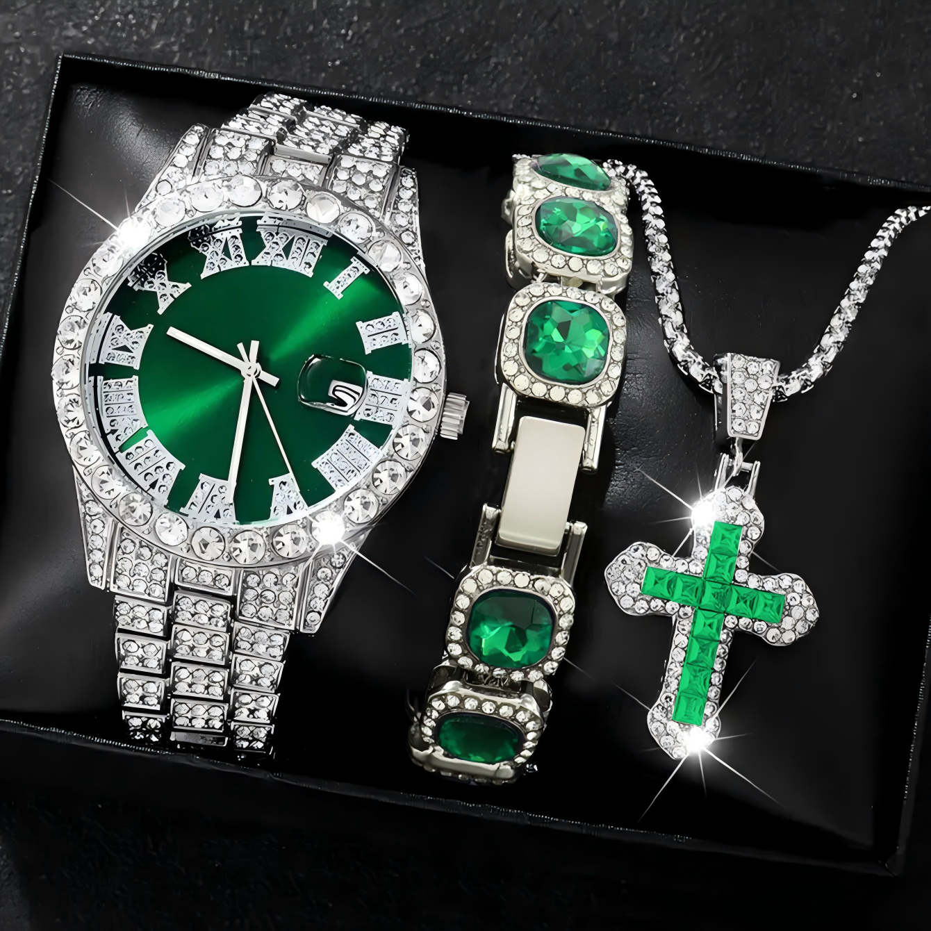 Silver green watch + silver green 2pcs set